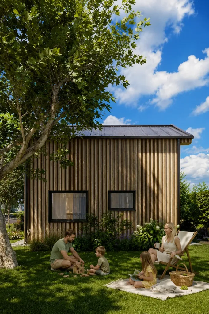 Nowoczesny dom bliźniak 35 m² – projekt domu bez pozwolenia