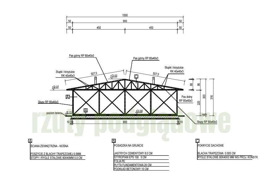 rzuty projektu garażu bez pozwolenia do 70m2