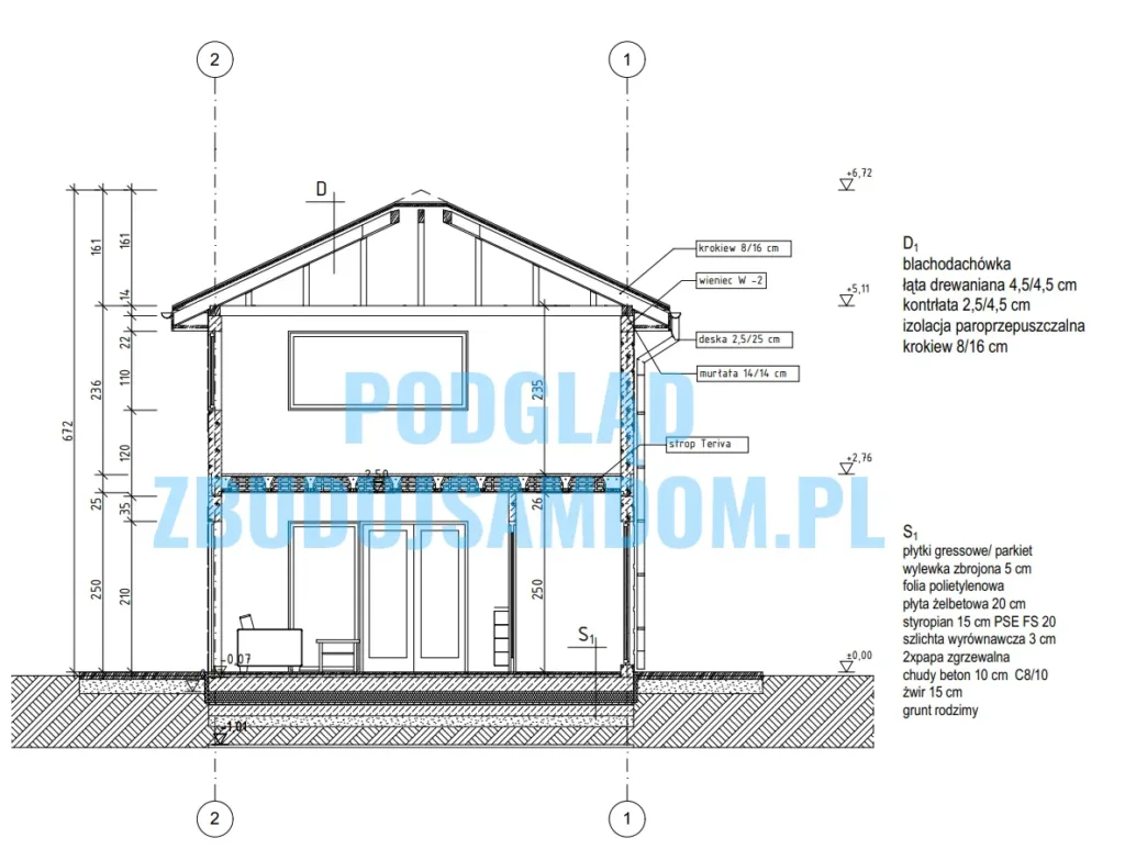 Rzut parteru projektu domku letniskowego 35 m² z dachem kopertowym