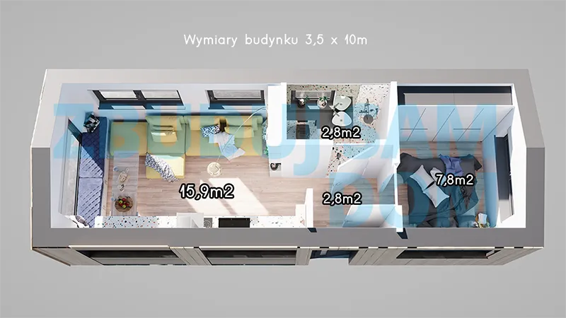 Dom murowany 35 m² – projekt niewielkiego domu w technologii murowanej