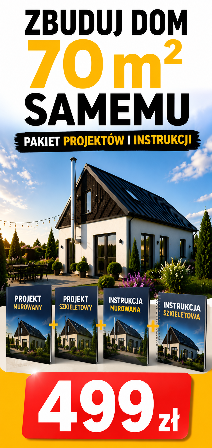 Pakiet projektów i instrukcji budowy domu 70 m² samemu