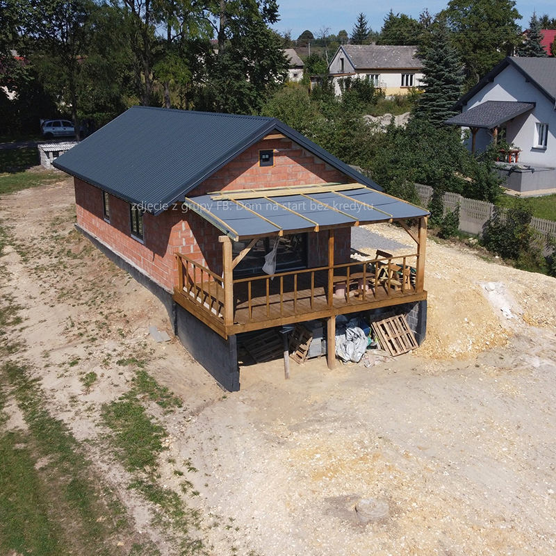 Dom Pana Piotra 76 m2 – projekt 63 m2 przedłużony o 2 metry z tarasem
